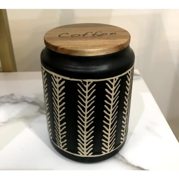 Black Ceramic Coffee Jar with Wood Lid - HER Home Design Boutique